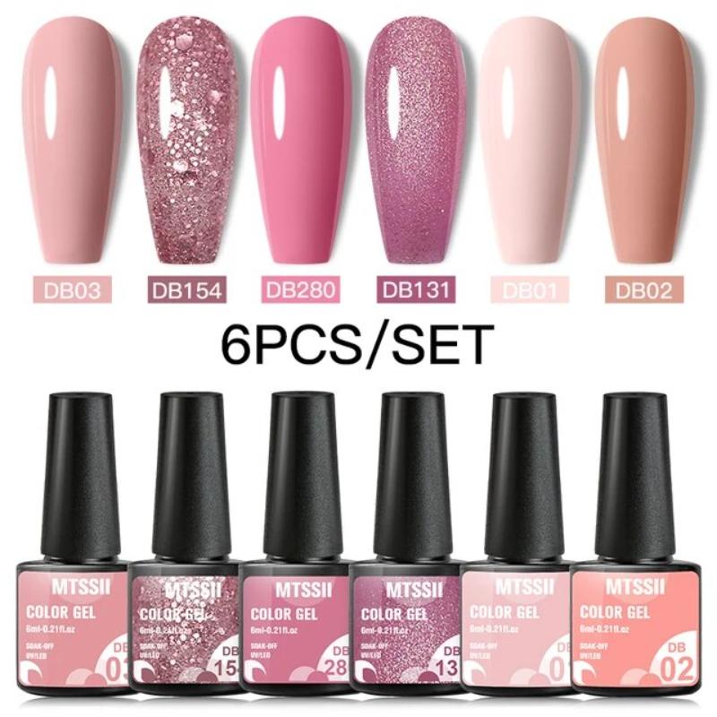 Gel Top Coat - Набор гель-лаков Mtssii, 6 шт., розовый,