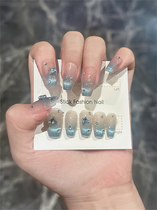 10 штук накладных ногтей ручно – обзор и цена Nail Art Ice Blue